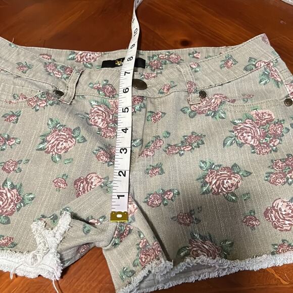 Gold Drama Tan Floral Print Stretch Denim Shorts Juniors Size 5 - Picture 7 of 8